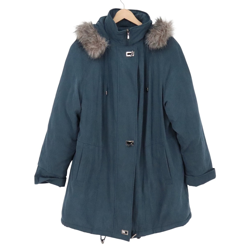 FS Limited Parka Women 1X Heavyweight Faux Fur Hood Teal Blue Insulated